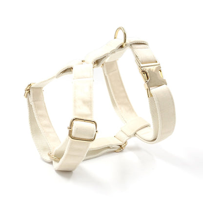 Cream Velvet Pet Collar for Small Medium Large Dogs Thicken Soft Padded Dog Harness Personalized Gold Buckles Luxury Harness Set