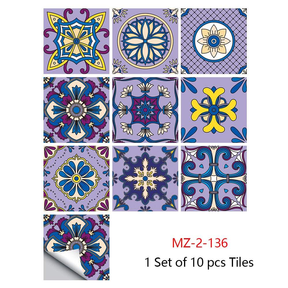 Colorful Mandala Style Tile Sticker Kitchen / Bathroom Wardrobe Glossy Surface Art Mural Peel &amp; Stick Wall Decals