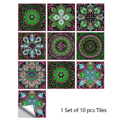 Colorful Mandala Style Tile Sticker Kitchen / Bathroom Wardrobe Glossy Surface Art Mural Peel &amp; Stick Wall Decals