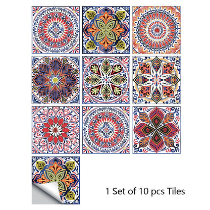 Colorful Mandala Style Tile Sticker Kitchen / Bathroom Wardrobe Glossy Surface Art Mural Peel &amp; Stick Wall Decals