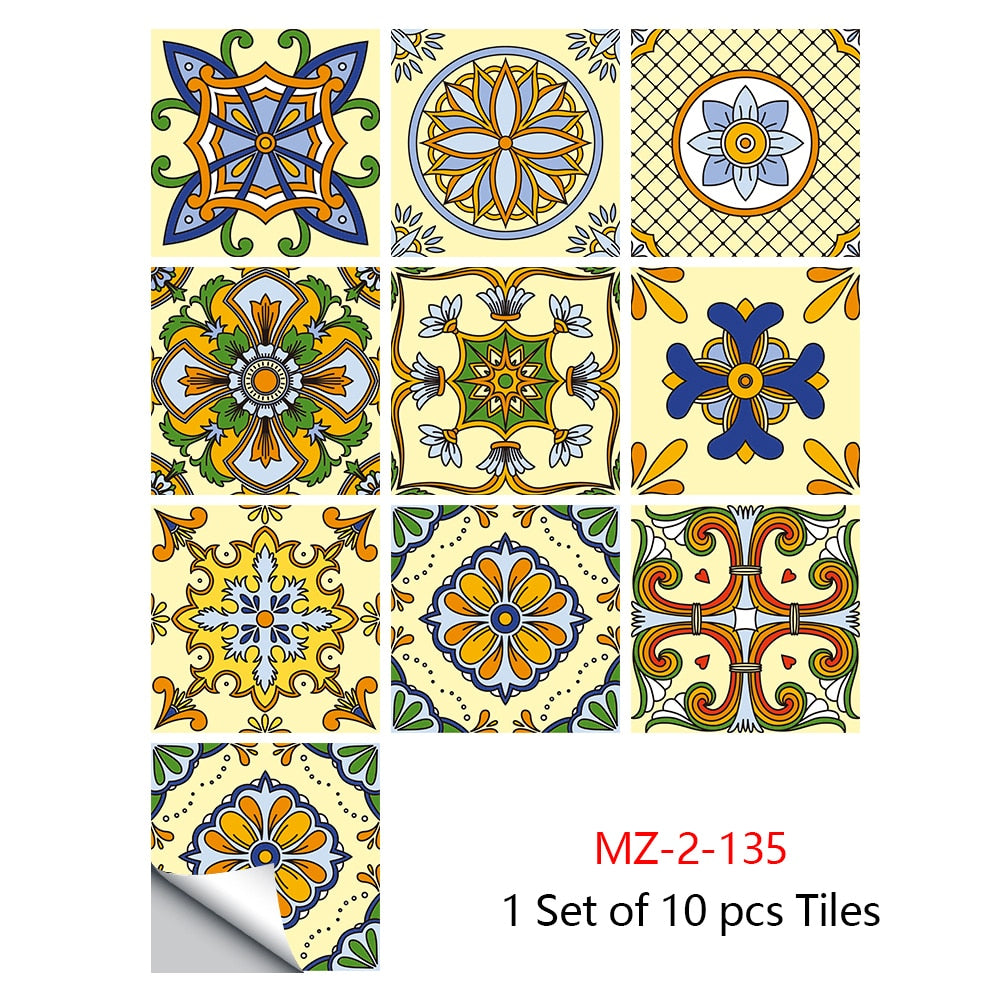 Colorful Mandala Style Tile Sticker Kitchen / Bathroom Wardrobe Glossy Surface Art Mural Peel &amp; Stick Wall Decals