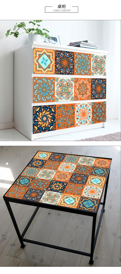 Colorful Mandala Style Tile Sticker Kitchen / Bathroom Wardrobe Glossy Surface Art Mural Peel &amp; Stick Wall Decals