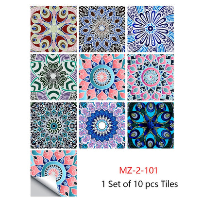 Colorful Mandala Style Tile Sticker Kitchen / Bathroom Wardrobe Glossy Surface Art Mural Peel &amp; Stick Wall Decals