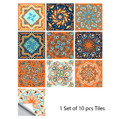 Colorful Mandala Style Tile Sticker Kitchen / Bathroom Wardrobe Glossy Surface Art Mural Peel &amp; Stick Wall Decals