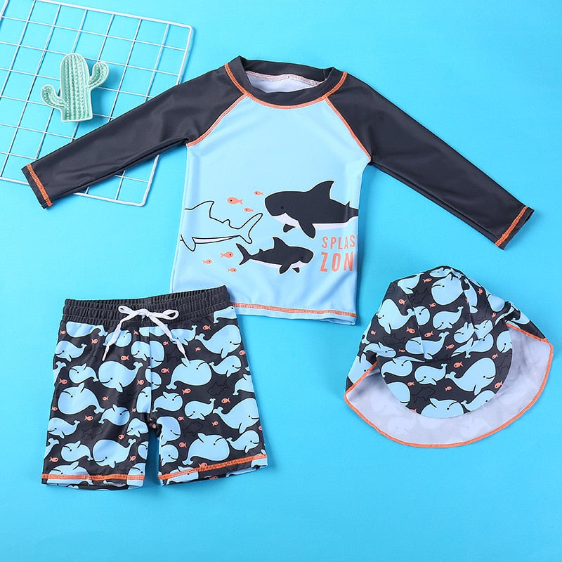 Bathing Suit Boy 2021 New Long Sleeve Baby Swimsuit UV Protection Kids Swimwear for Boys Children&#39;s Rashguard Swimming Trunks
