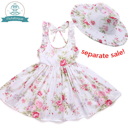 Baby Girls Dress Cotton Leaky Back Retro Floral Cute Sweet Fashion Kids Clothing Beach Outdoor Casual 1-12Yrs