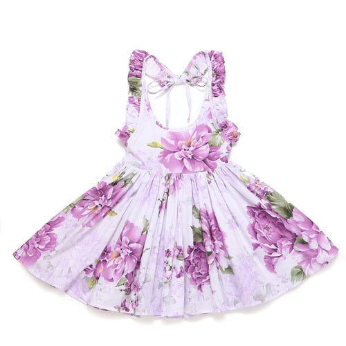 Baby Girls Dress Cotton Leaky Back Retro Floral Cute Sweet Fashion Kids Clothing Beach Outdoor Casual 1-12Yrs