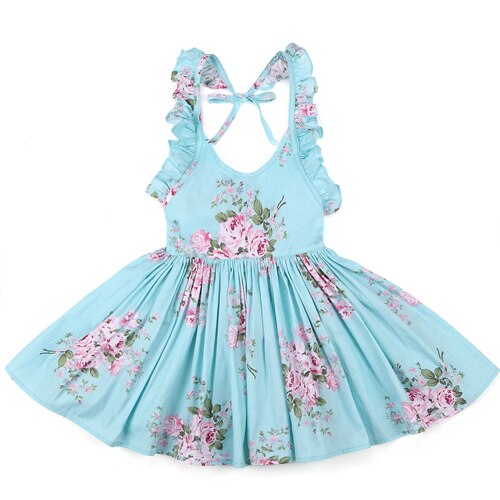 Baby Girls Dress Cotton Leaky Back Retro Floral Cute Sweet Fashion Kids Clothing Beach Outdoor Casual 1-12Yrs