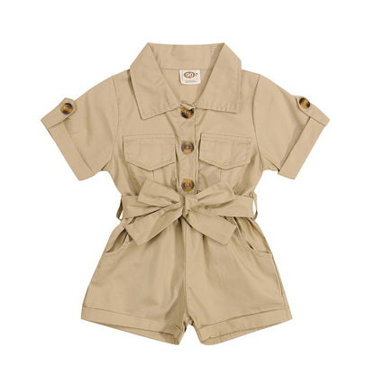 24M-5Y Baby Girls Boys Summer Romper Short Sleeve Khaki Army Green Pink Jumpsuit Loose Wide Leg Trousers