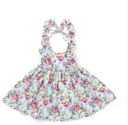 Baby Girls Dress Cotton Leaky Back Retro Floral Cute Sweet Fashion Kids Clothing Beach Outdoor Casual 1-12Yrs