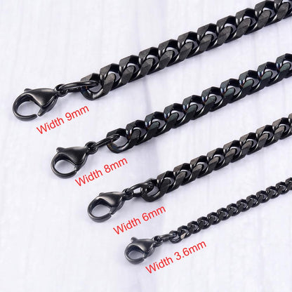 Stainless Steel Black Cuban Chain Fashion Men's Waterproof Necklace High Quality Jewelry