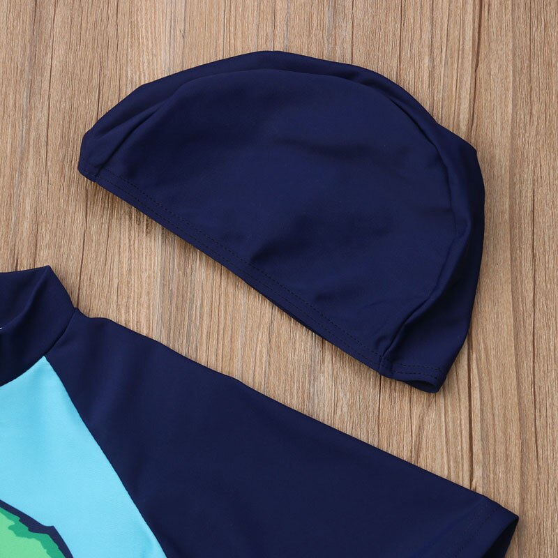 New Fashion Baby Kids Boy Romper Sun Protective Long Sleeve Swimwear Rash Guard Costume Bathing Suit+Hat