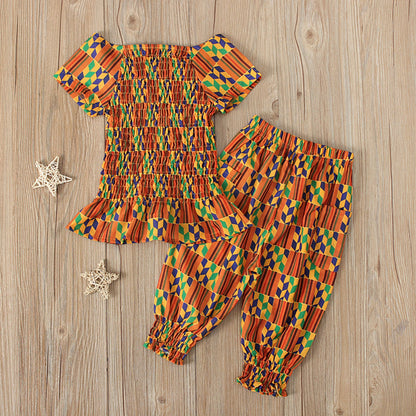 1-6 Years Girls Clothing Sets Summer New Girl Clothes Suit African Bohemian Two Piece Set Baby Girl Clothes Kids Outfits