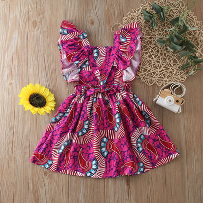 African Traditional Toddler Girls Dresses 2023 Summer Fly Sleeve Casual Party Dress Kids Girls Ankara Princess Dresses 1-6Y