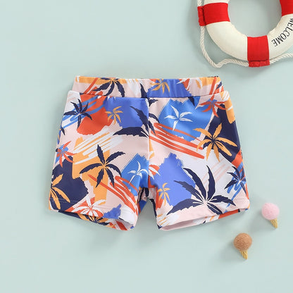 0-5Years Toddler Boy Swimwear Shorts Cartoon Coconut Print Elastic Waist Summer Beach Shorts