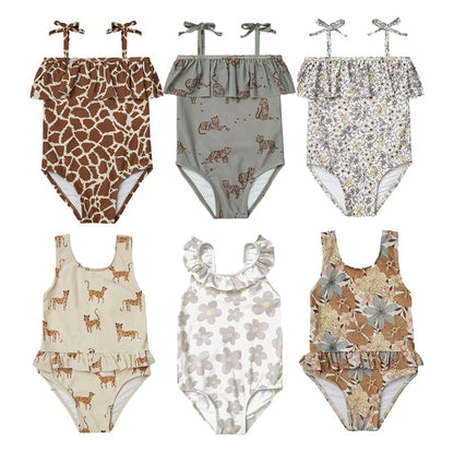 2023 Baby Swimwear Toddler Girl Floral Swimming Suits Brand Designer Children Hawaii Bathing Suits Beach Vacation Clothes