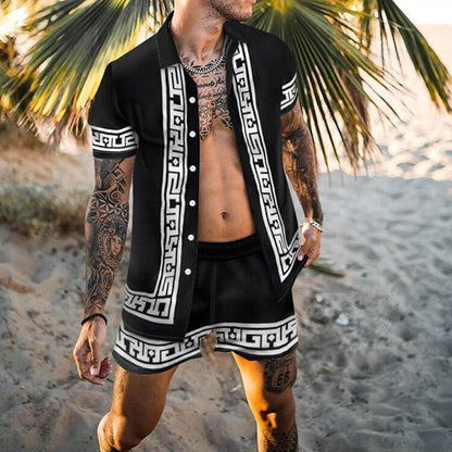 2022 Men Sets Print Patchwork Lapel Short Sleeve Casual Shirt Beach Shorts Summer Streetwear Vacation Hawaiian Suits Men S-3XL