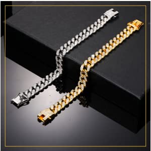 Cuban Link Gold Metal Dog Collars for Small Medium Large Dogs Cat Gold Chain Diamond Cuban Collar with Design Secure Buckle Pet Necklace