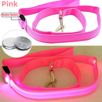 Glowing Led Dog Leash Usb Rechargeable Pet Dog Flashing Nylon Webbing Leashes- 3 Lighting Modes Keep Your Pets Safe In Darkness