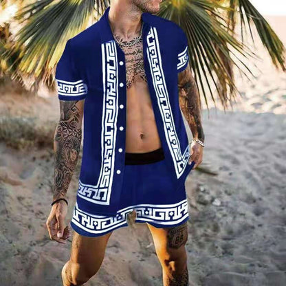 2022 Men Sets Print Patchwork Lapel Short Sleeve Casual Shirt Beach Shorts Summer Streetwear Vacation Hawaiian Suits Men S-3XL