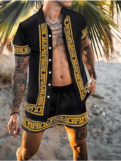 2022 Men Sets Print Patchwork Lapel Short Sleeve Casual Shirt Beach Shorts Summer Streetwear Vacation Hawaiian Suits Men S-3XL