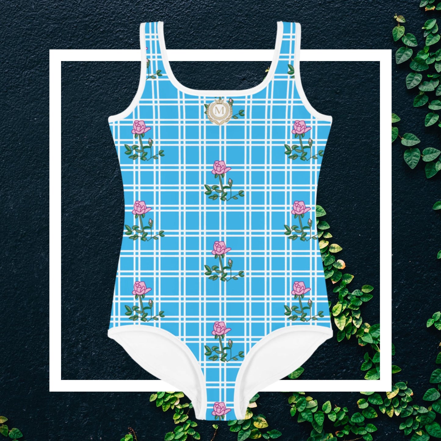 Blue & White Print Kids Swimsuit