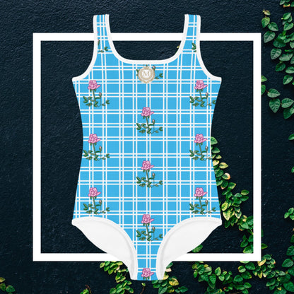 Blue Floral Monarch Toddler Girl's Print Kids Swimsuit