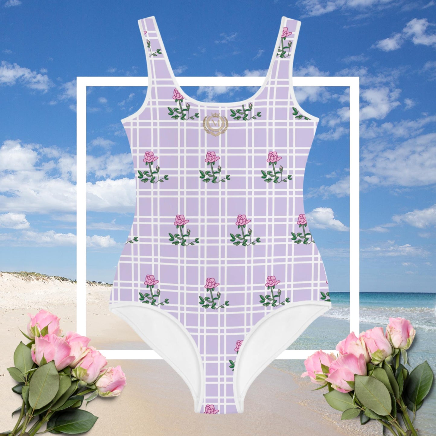 Lavender Floral Monarch Girl's Youth Swimsuit