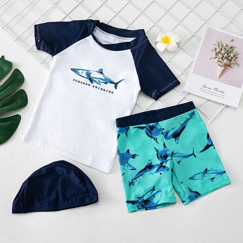 New Short Sleeve Baby Swimsuit UV Protection Kids Swimwear for Boys Children's Rashguard Swimming Trunks