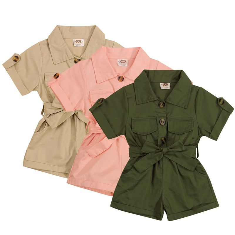 24M-5Y Baby Girls Boys Summer Romper Short Sleeve Khaki Army Green Pink Jumpsuit Loose Wide Leg Trousers